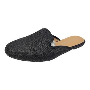 Weeboo Flat Mules Black Beth Woven Basket weave Closed Toe Slip On 6.5